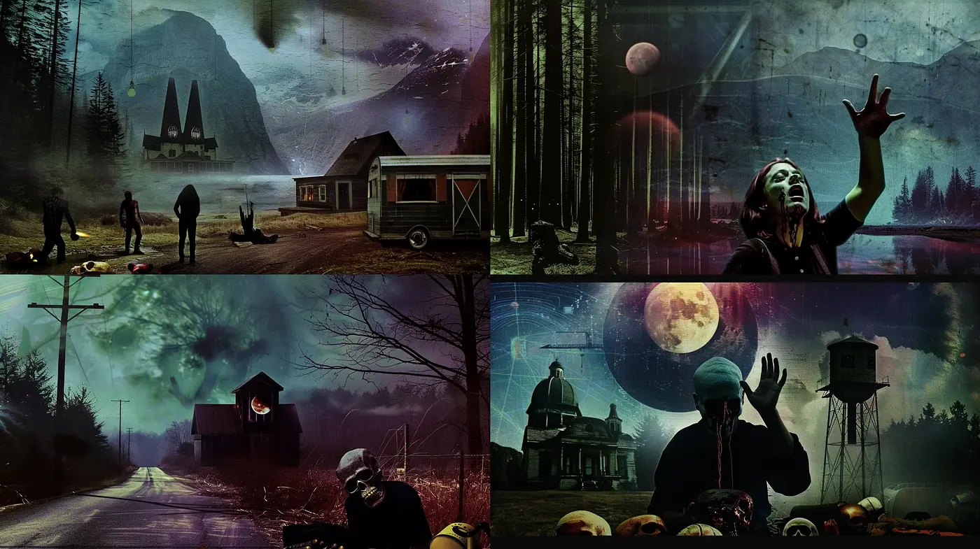 Eerie Nocturnal Dreamscape with a Gothic Surrealist Twist - Midjourney sref style