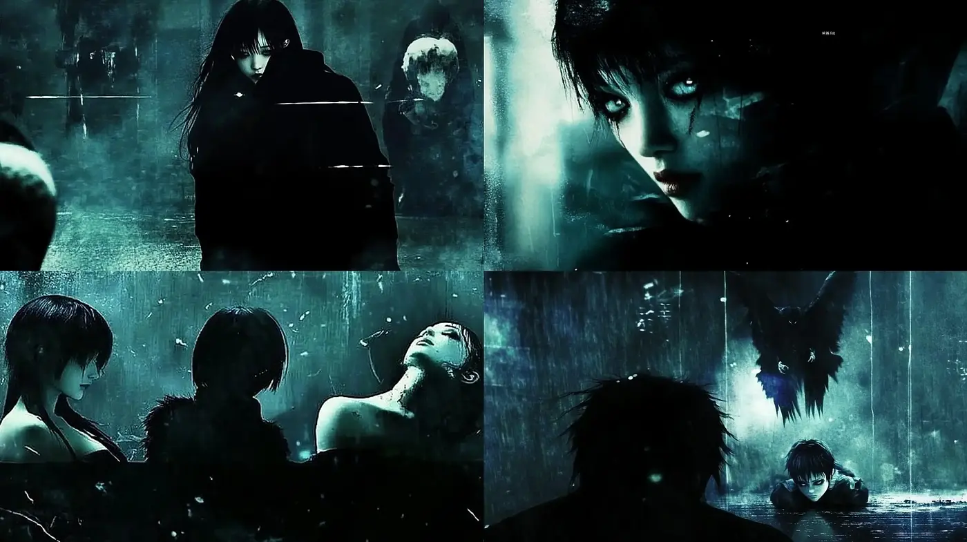 Dystopian Elegance: An Ethereal Synthesis of Dark Hues and Intrigue - Midjourney sref style