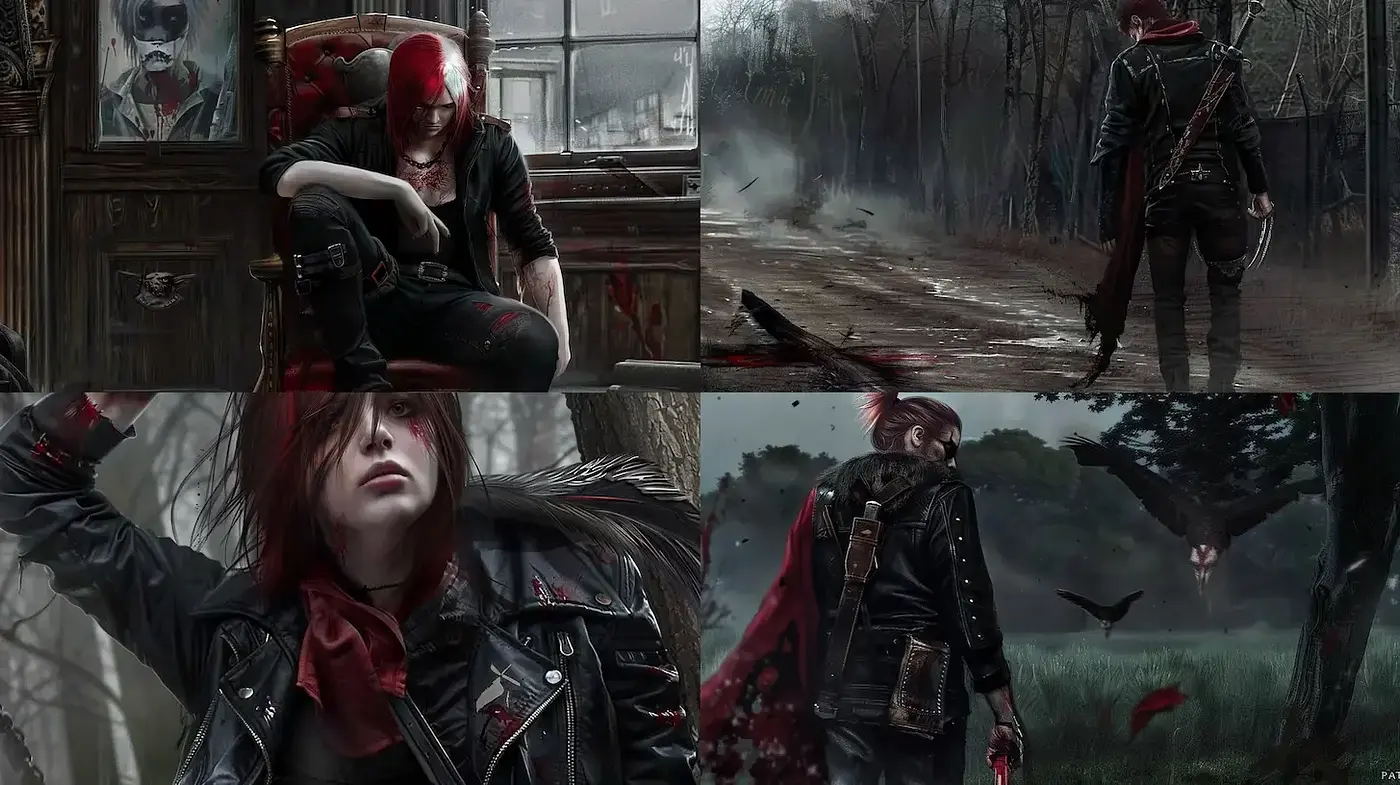 Dark, atmospheric art with urban and natural elements - Midjourney sref style