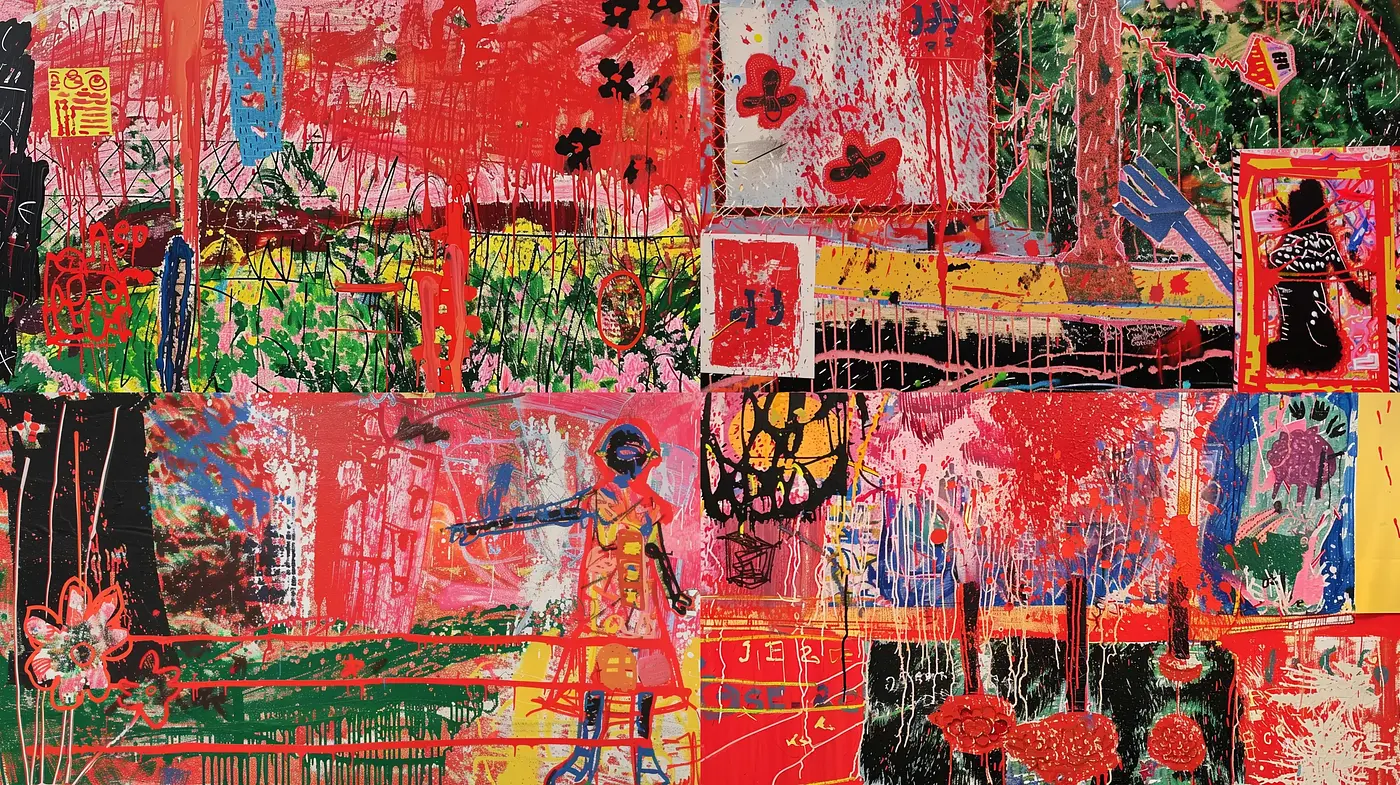 Abstract Expressive Collage with Vivid Chromatic Burst - Midjourney sref style
