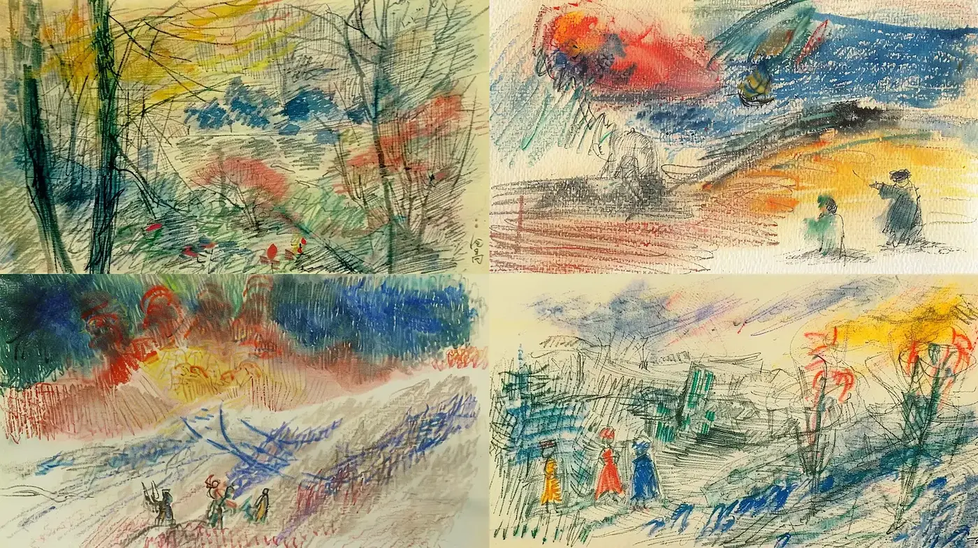 Expressive and Colorful Sketch-based Landscape Art - Midjourney sref style