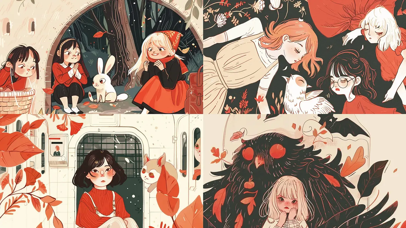 Whimsical Autumn Storybook Illustrations in Warm Palette - Midjourney sref style