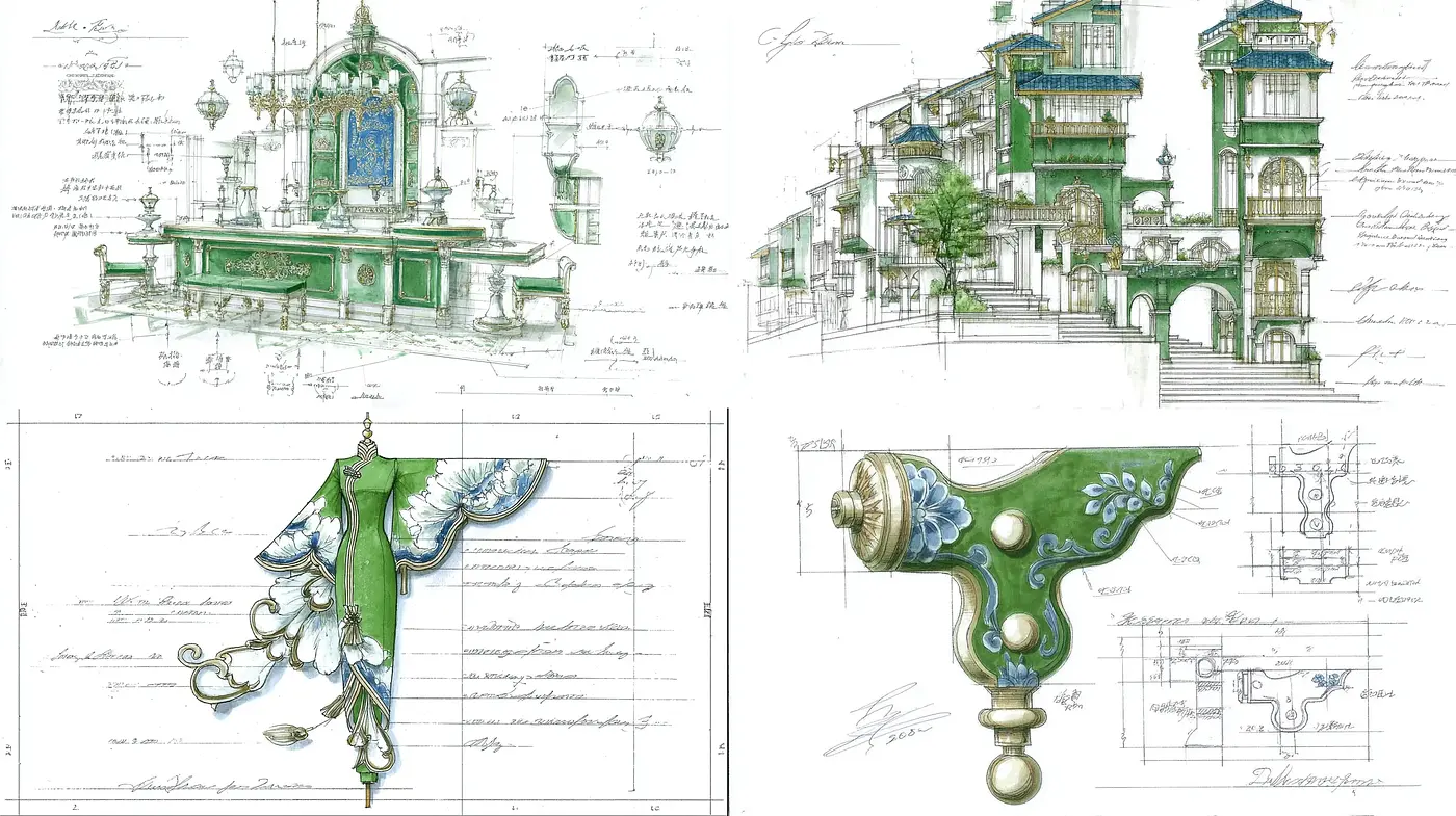 Intricate Architectural Illustrations with Vintage Elegance - Midjourney sref style