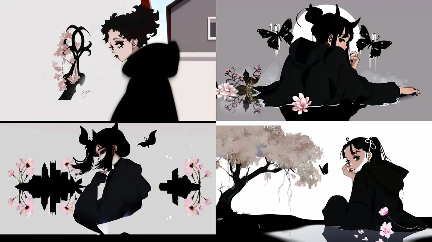 Monochromatic Elegance with a Touch of Sakura: A Study in Contrast and Emotive Anime-Inspired Artistry - Midjourney sref style