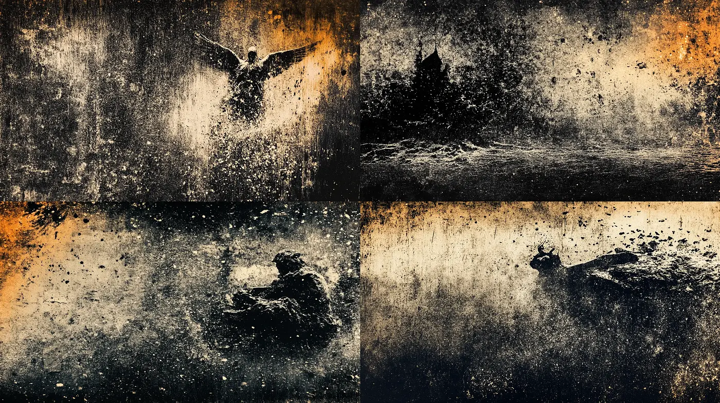 Gritty Textural Harmony in Monochrome and Sepia Tones - Midjourney sref style