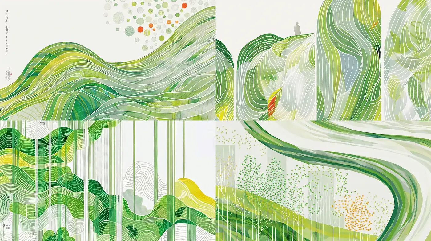 Lush and Flowing Greenery in a Contemporary Illustrative Style - Midjourney sref style