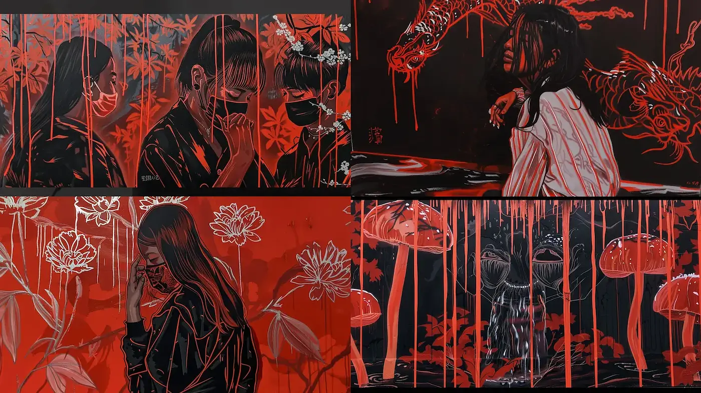 Dark, expressive art with a poignant emotional undertone - Midjourney sref style