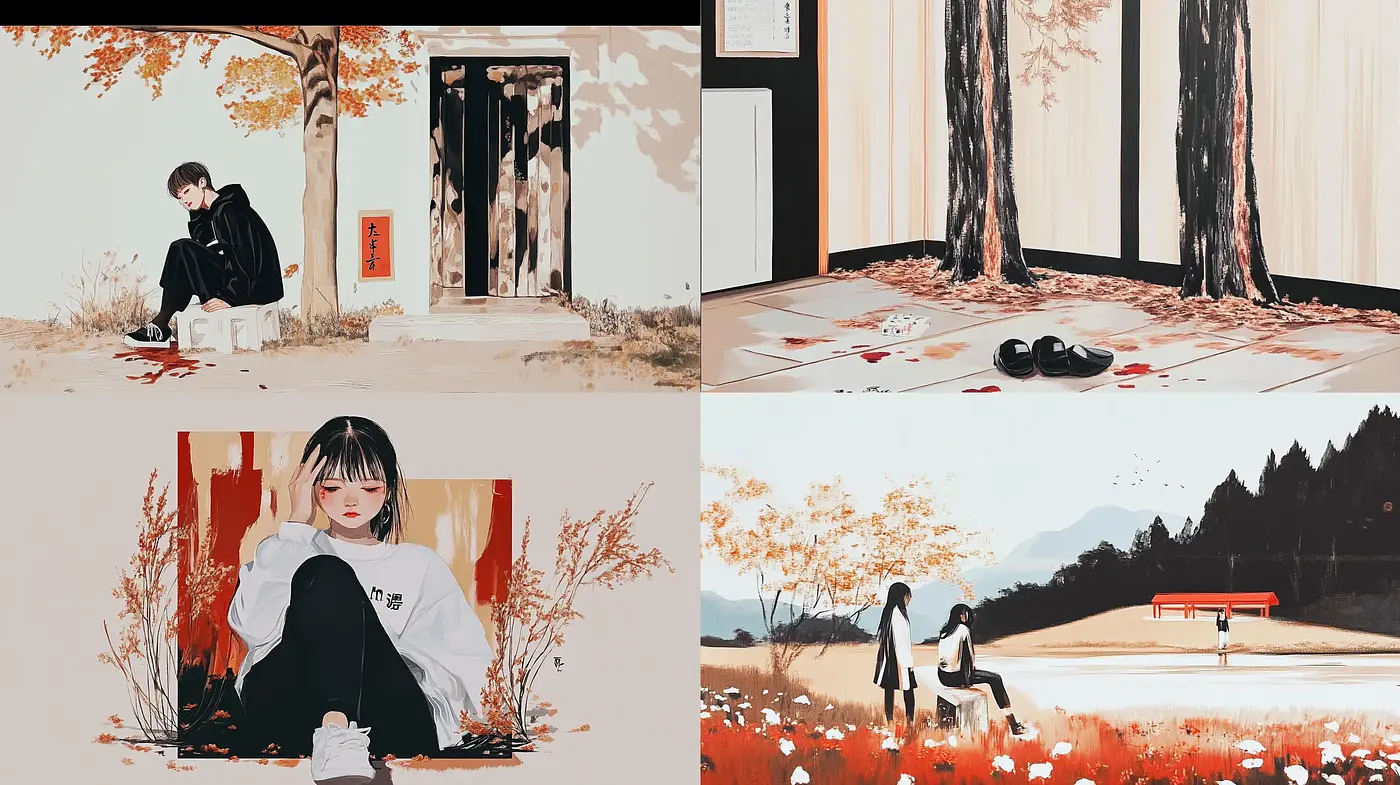Autumn Serenity in Stylized Minimalism - Midjourney sref style