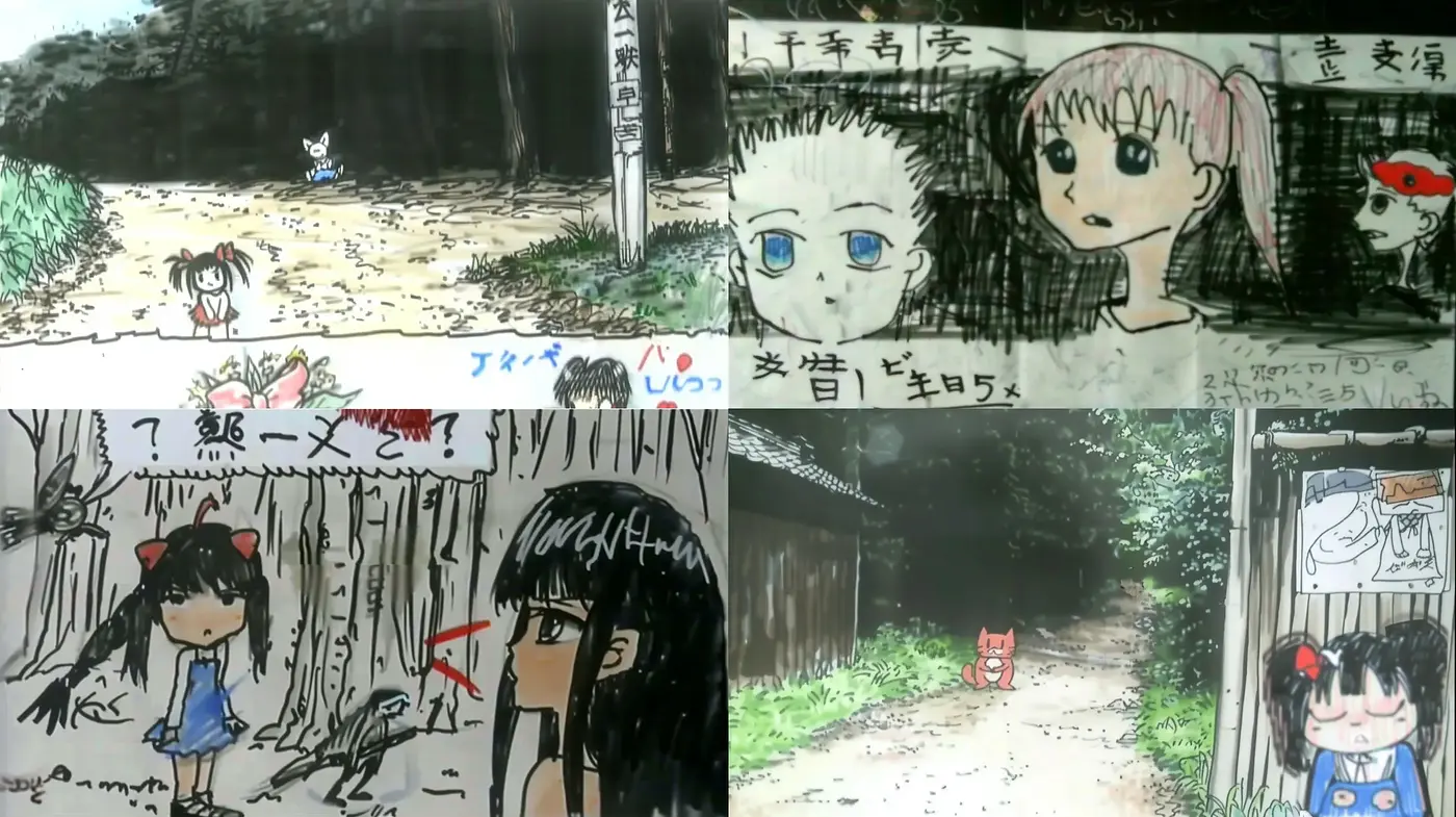 Intriguing Fusion of Sketch-like Anime with Nostalgic Textured Backdrops - Midjourney sref style