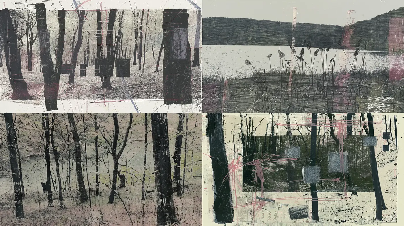 Melancholic Brush Strokes and Subdued Tones in Abstract Naturalism - Midjourney sref style
