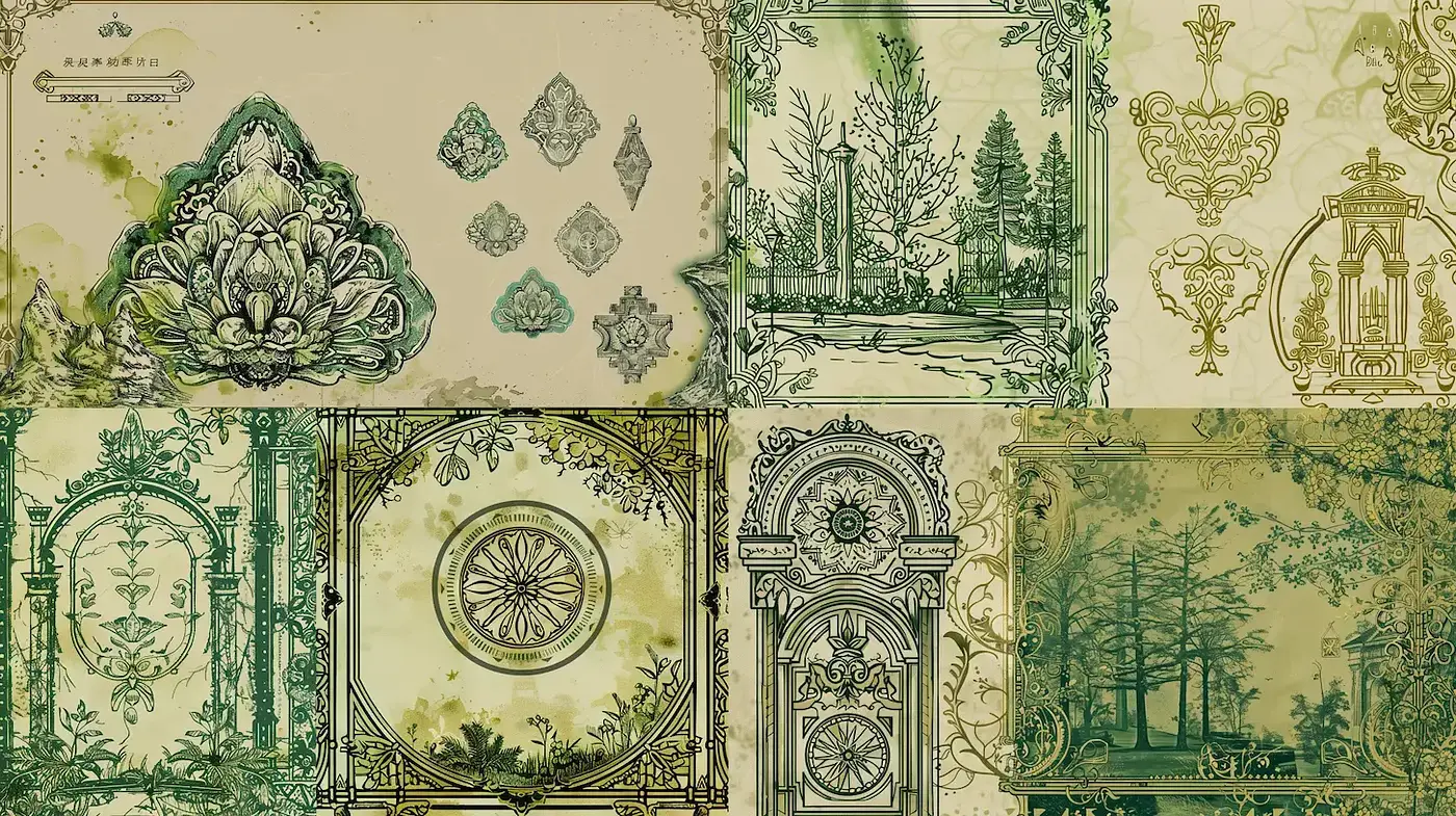 Elegant and intricate botanical illustrations with vintage flair - Midjourney sref style