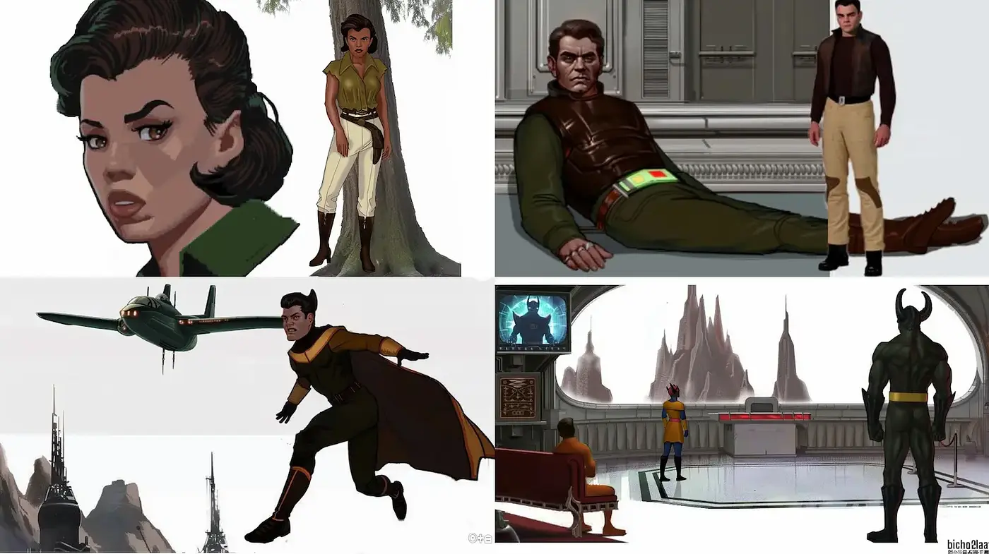 Stylized Character Illustrations with a Futuristic Aesthetic - Midjourney sref style