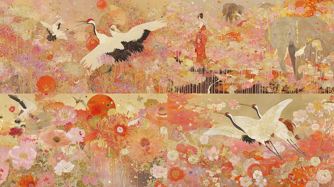 Lush Harmony in Nature: A Vibrant Exploration of Asian Artistic Influence - Midjourney sref style