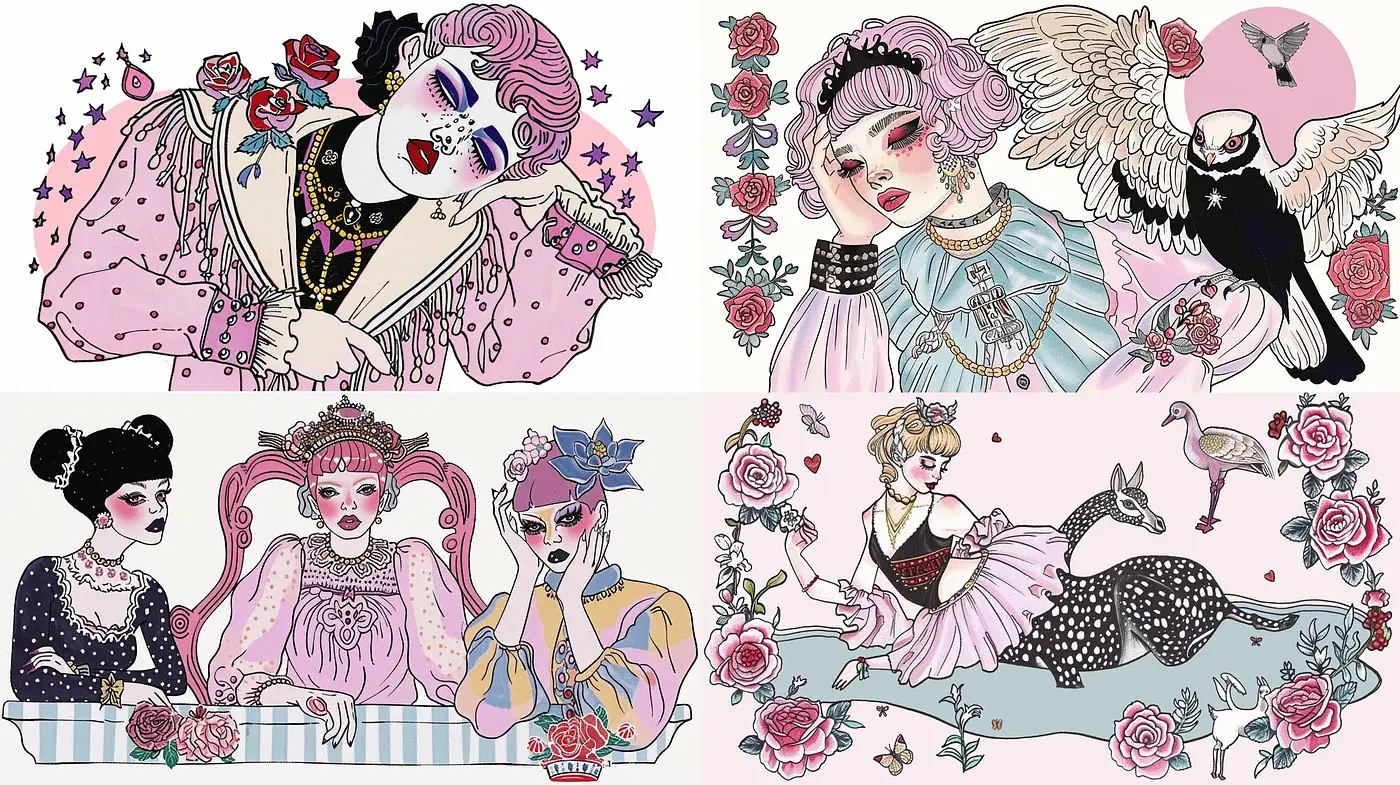 Whimsical Baroque Portraiture with Pop Art Infusions - Midjourney sref style