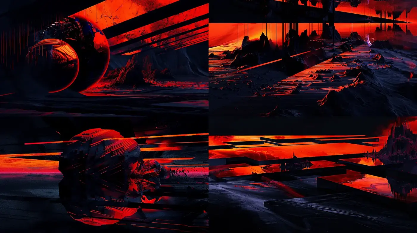 Stunning Abstract Sci-Fi Landscapes with Emphasis on Light and Shadow - Midjourney sref style