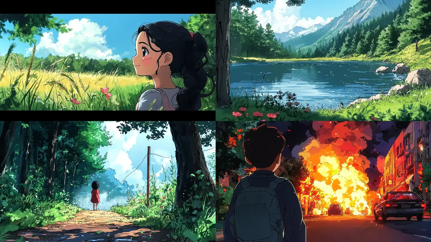 Idyllic Panoramas with Anime Elegance - Midjourney sref style