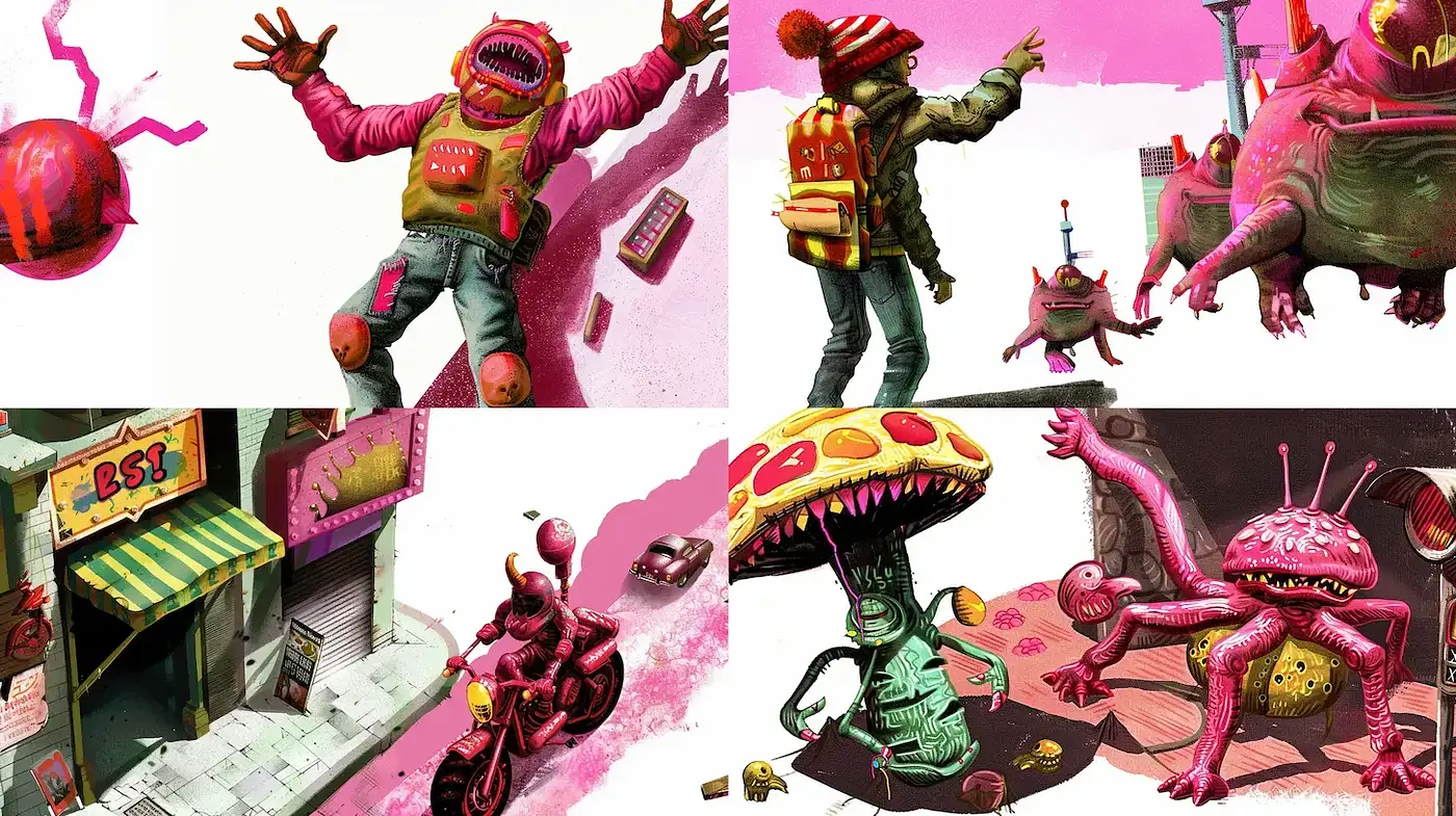 Playful and vibrant illustration style with cartoonish elements - Midjourney sref style