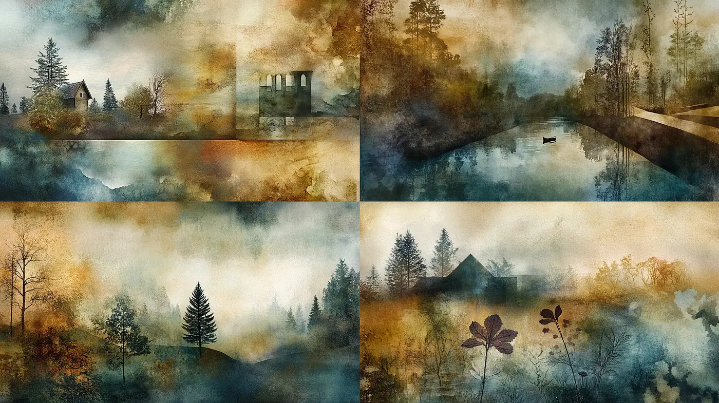 Misty Watercolor Landscapes with a Dreamy Aesthetic - Midjourney sref style