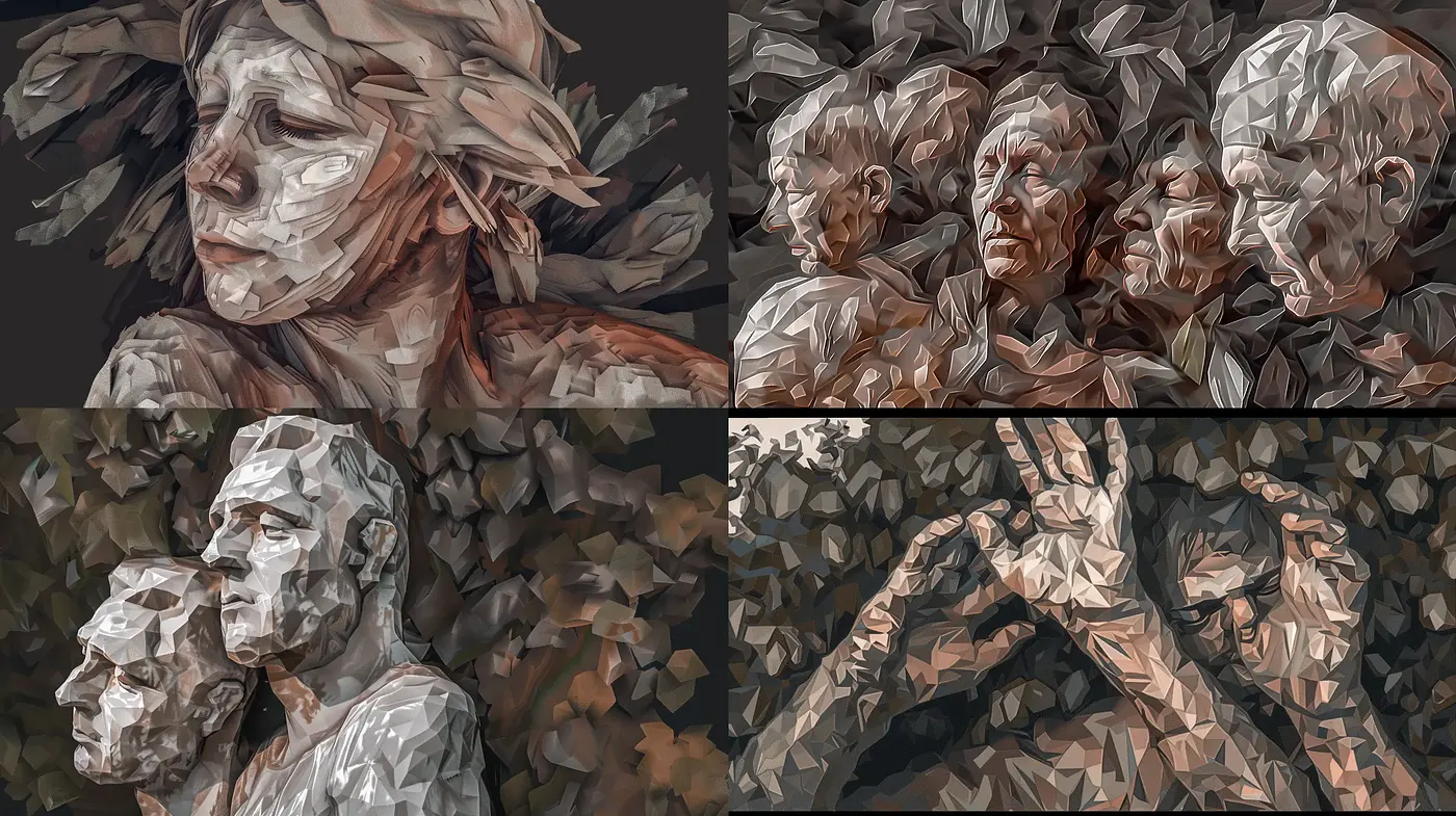 Faceted Shadows: An Evocative Fusion of Cubist Textures and Earth Tones - Midjourney sref style