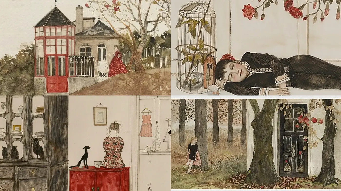 Whimsical Vintage Storybook Illustrations with Pastel Tones - Midjourney sref style