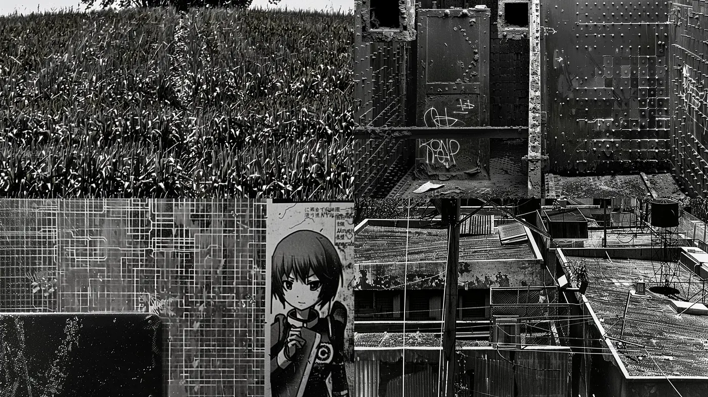 Monochromatic Urban Melancholy: An Exploration of Noir Photographic Textures and Manga Influences - Midjourney sref style