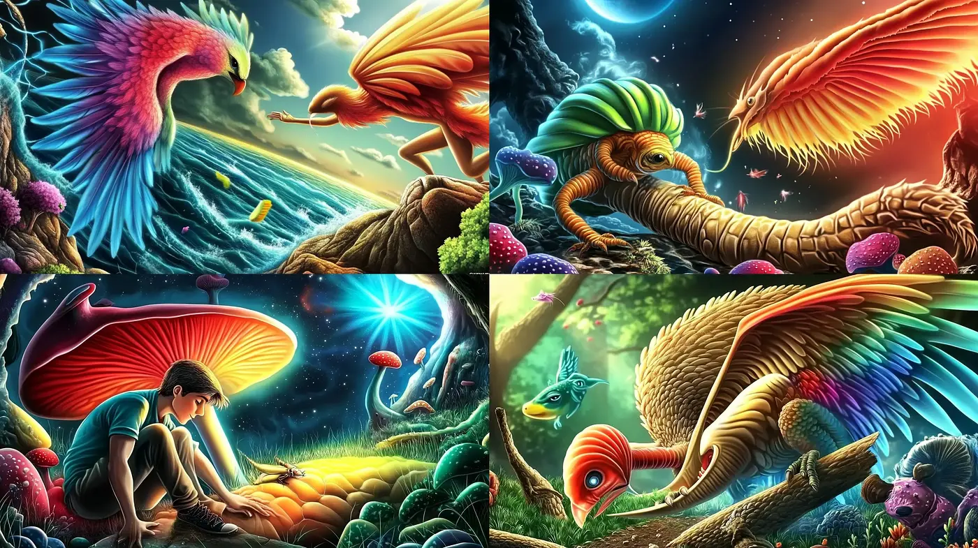 Vibrant Fantasia: A Luminous Fusion of Surrealism and Digital Art - Midjourney sref style