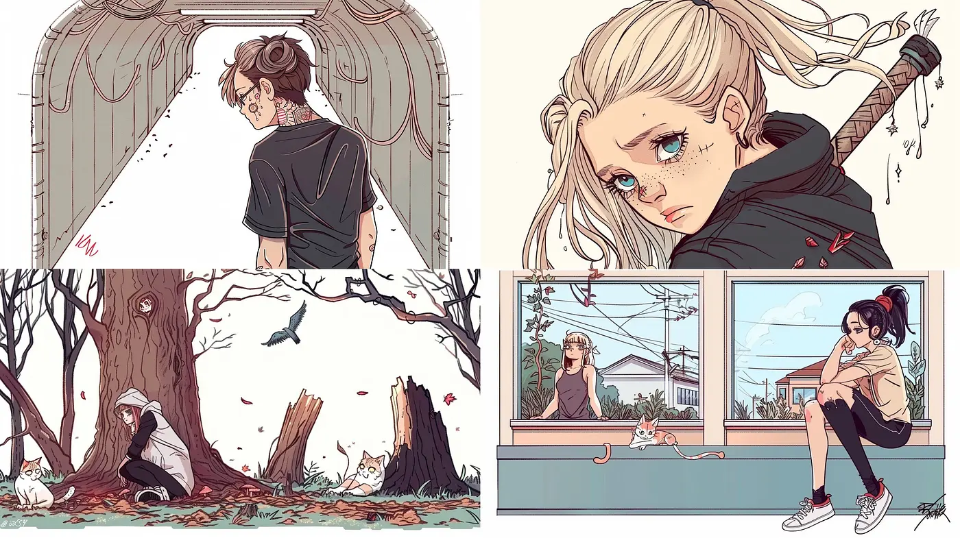 Consistent Melancholic Elegance in Stylized Illustration - Midjourney sref style