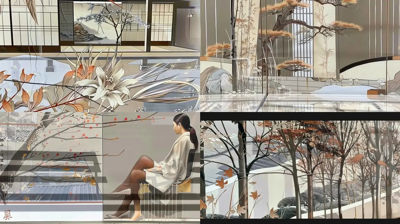 Ethereal Autumnal Elegance in East Asian Inspired Contemporary Illustration - Midjourney sref style