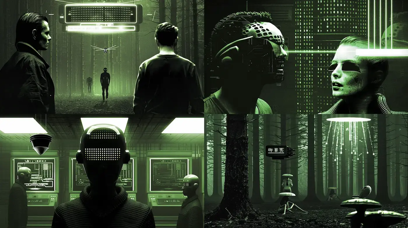 Futuristic Cyberpunk Aesthetic with a Dark, Mysterious Atmosphere - Midjourney sref style