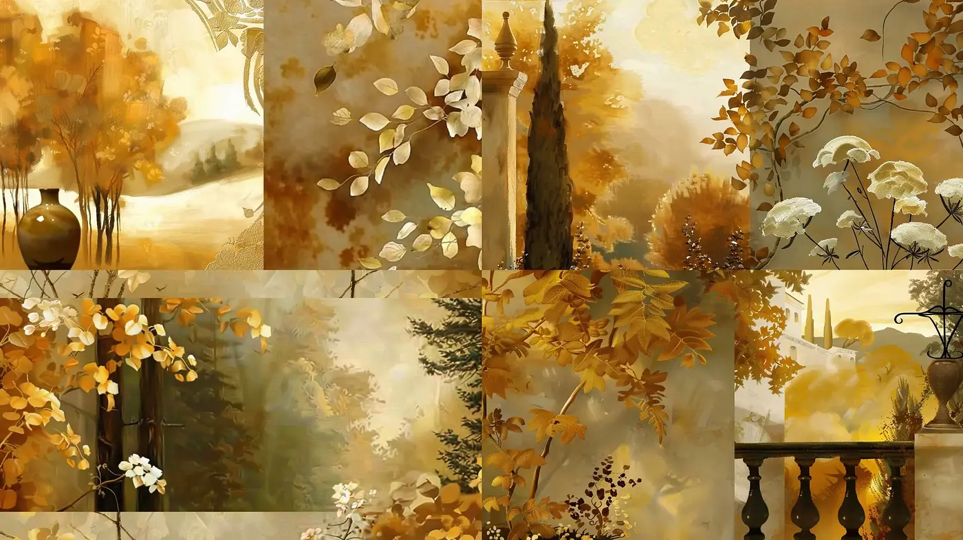 Warm Autumnal Hues and Impressionist Brushstrokes Harmony - Midjourney sref style