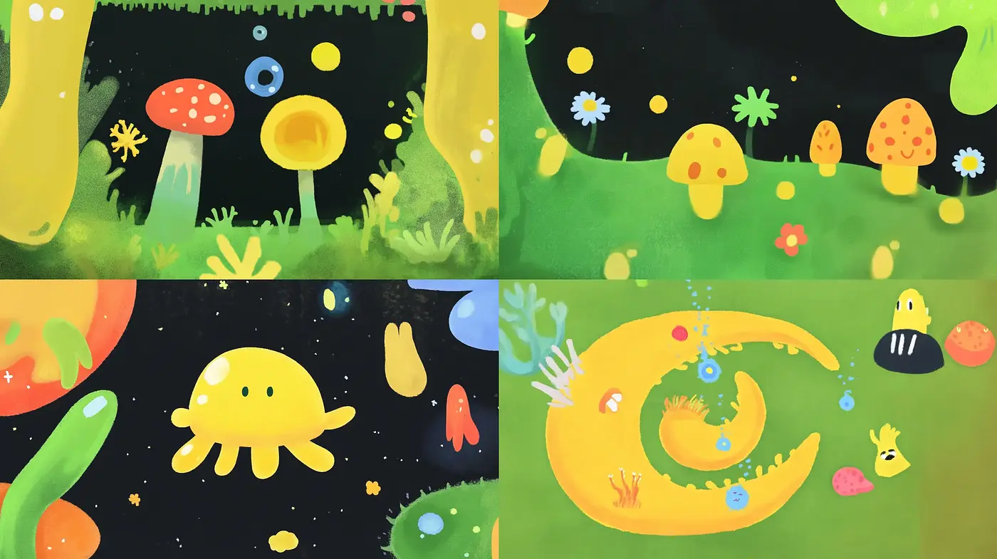 Whimsical Cosmic Fantasy with Childlike Expressiveness - Midjourney sref style