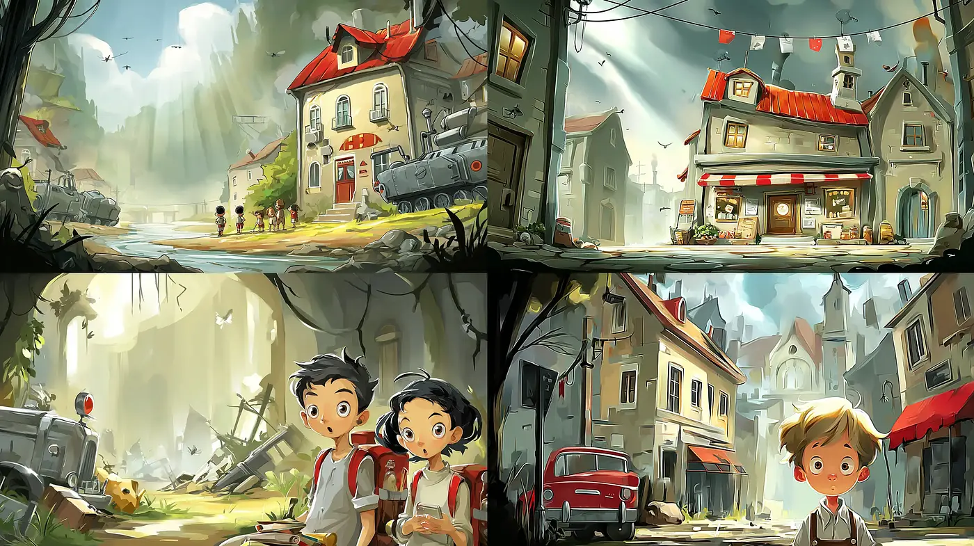 Whimsical, nostalgic scenes infused with a charming, animated aesthetic - Midjourney sref style