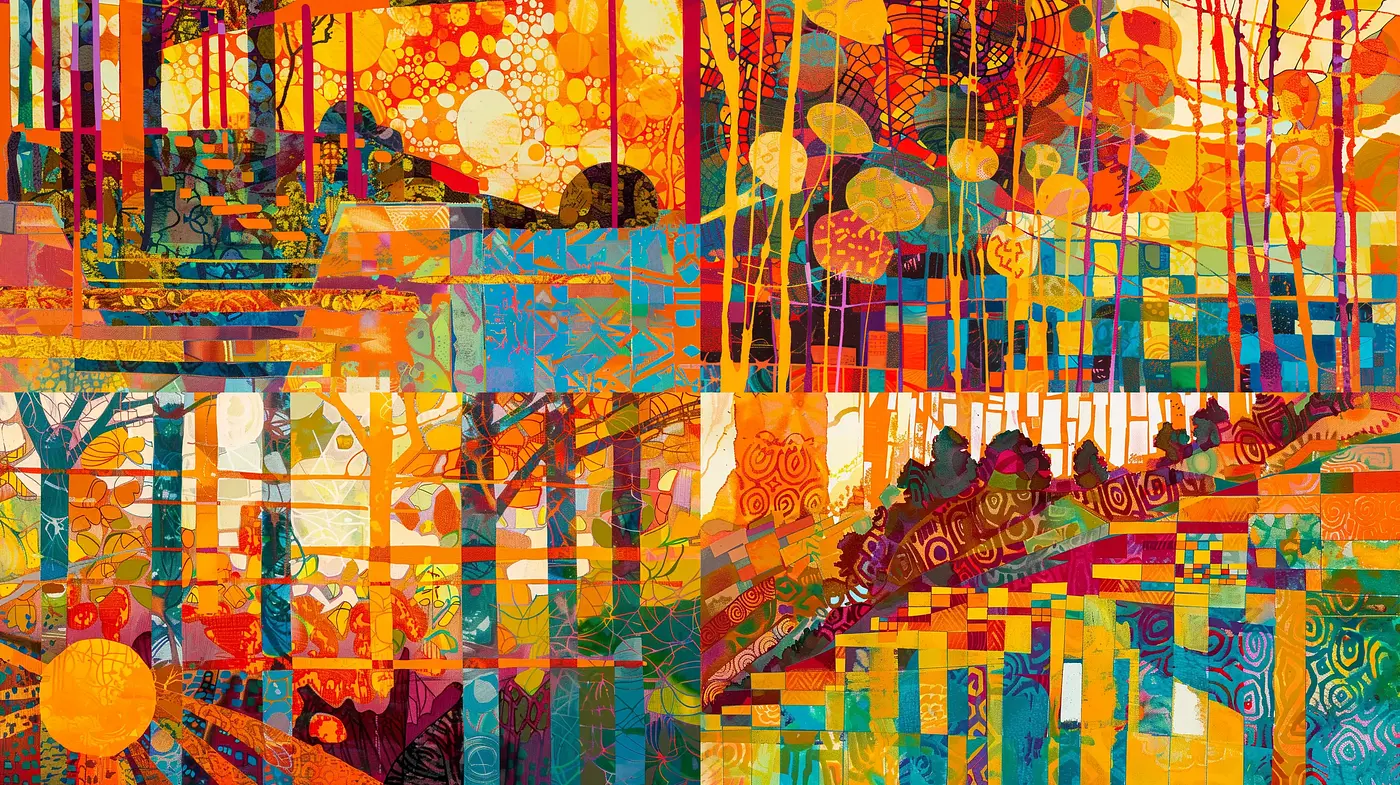 Abstract Mosaic of Vibrant Hues and Intricate Patterns - Midjourney sref style