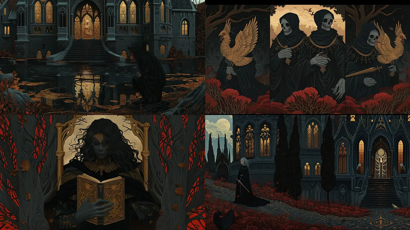 Gothic Elegance in Stylized Dark Artistry - Midjourney sref style