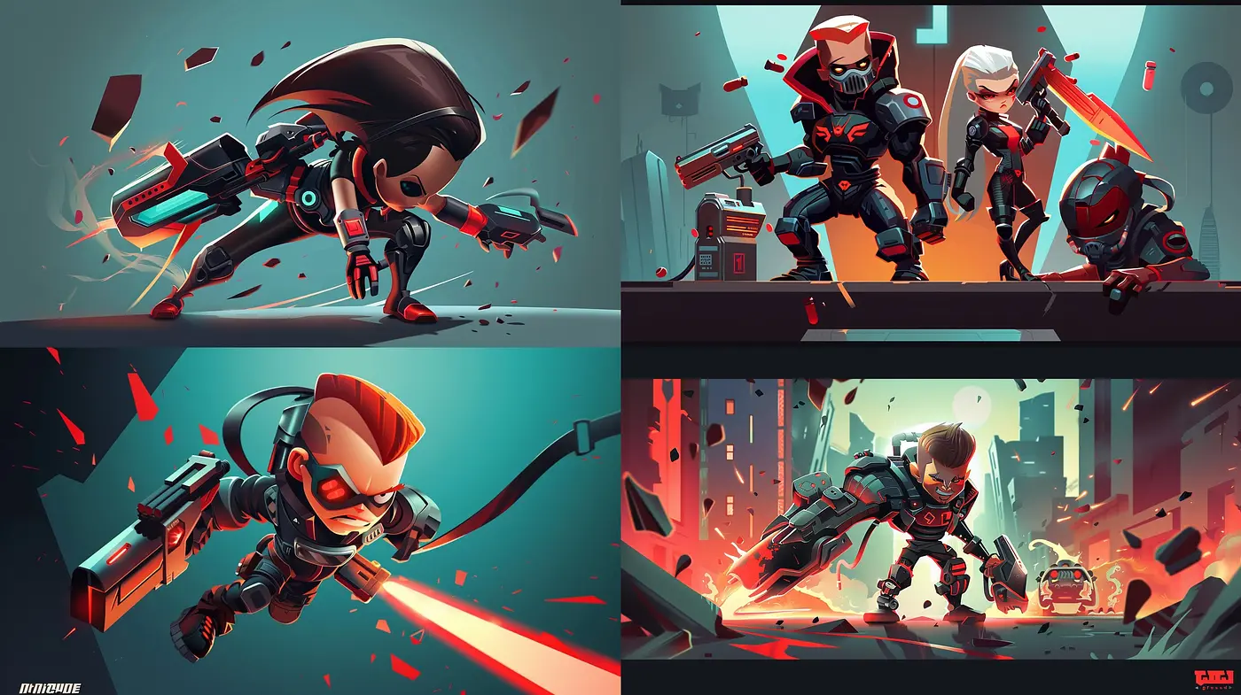 Dynamic Sci-Fi Action with Stylized Characters in a Contemporary Digital Art Technique - Midjourney sref style