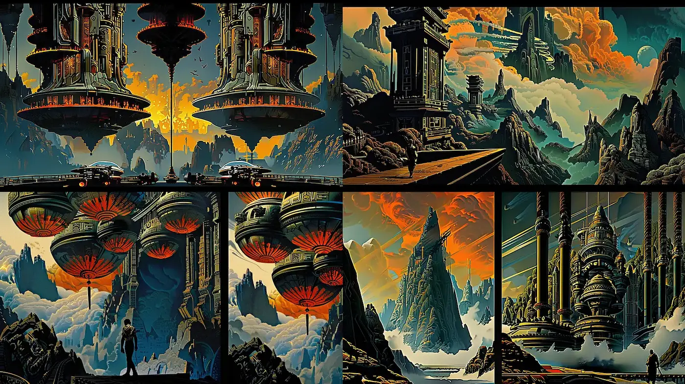 Futuristic Landscape with Dramatic Atmosphere and Bold Structures - Midjourney sref style