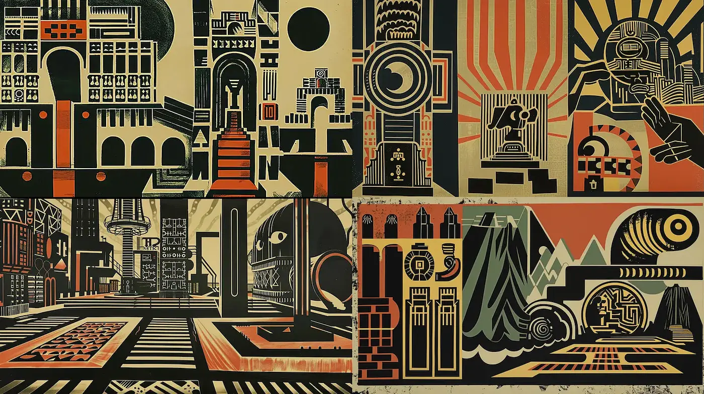 Futuristic Art Deco Influenced Visuals with a Geometric Flair - Midjourney sref style