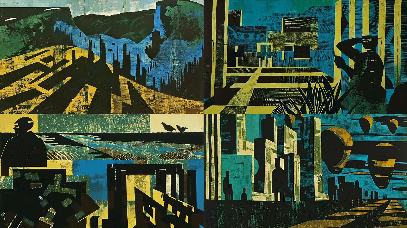 Abstract Geometric Tapestry of Urban Complexity - Midjourney sref style