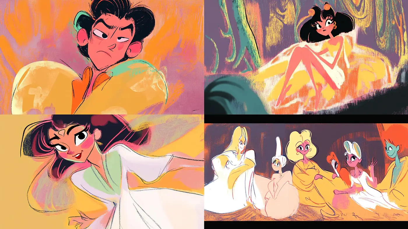 Vibrant Storybook Whimsy: A Fusion of Expressive Cartooning and Vivid Impressionistic Hues - Midjourney sref style