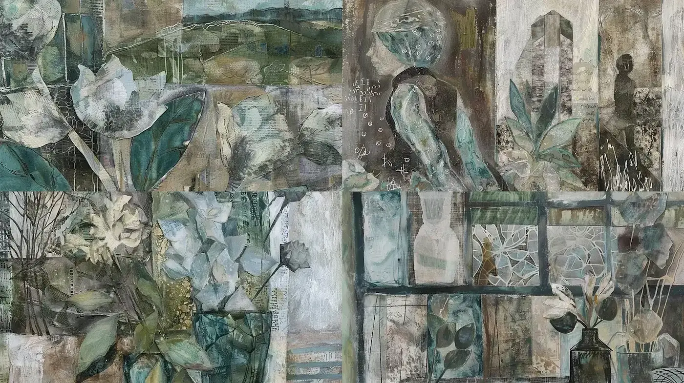 Layered Textural Collage with Earthy Tones and Subtle Depth - Midjourney sref style