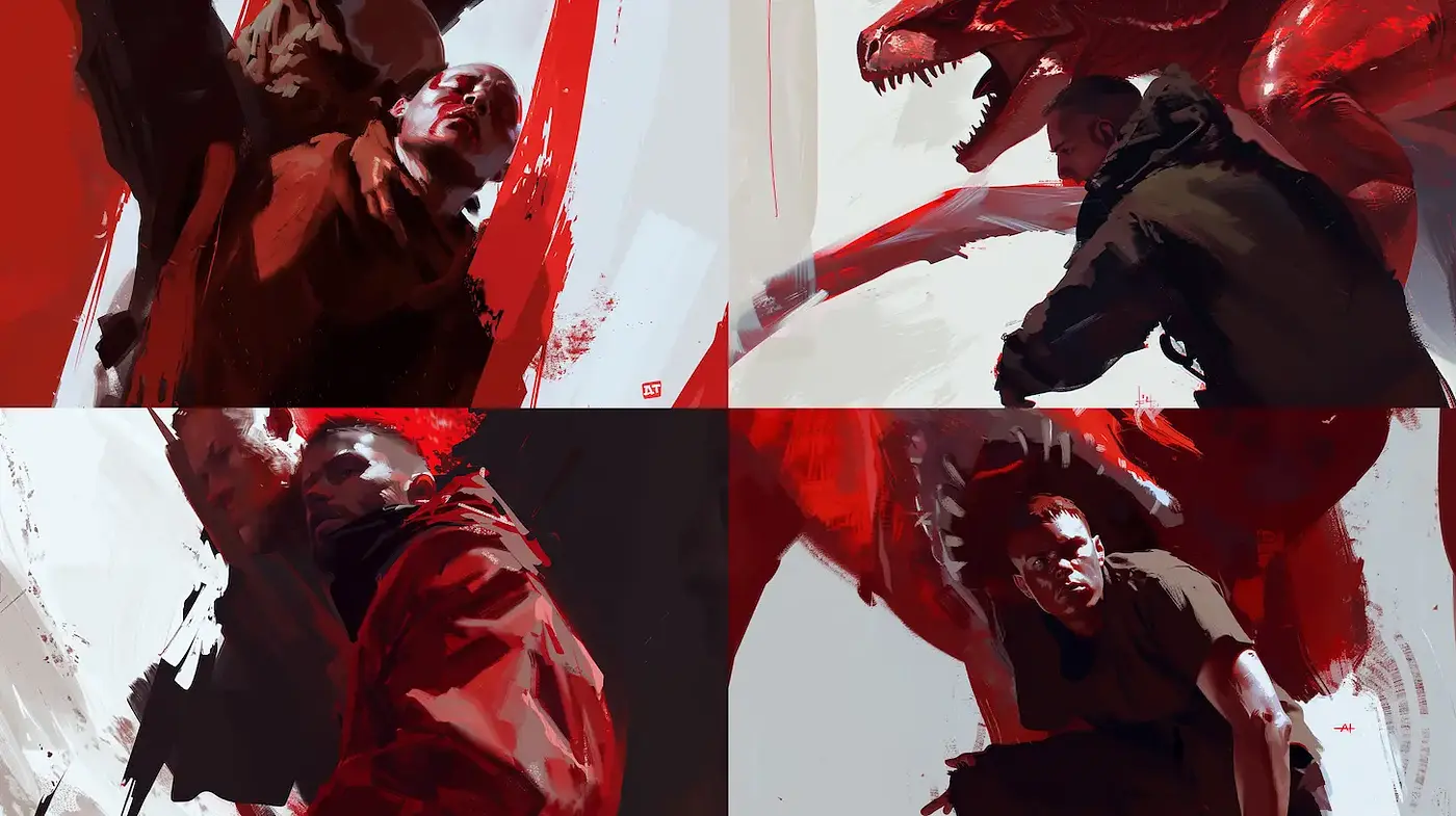Dynamic and Intense Illustrations with a Bold Color Scheme - Midjourney sref style