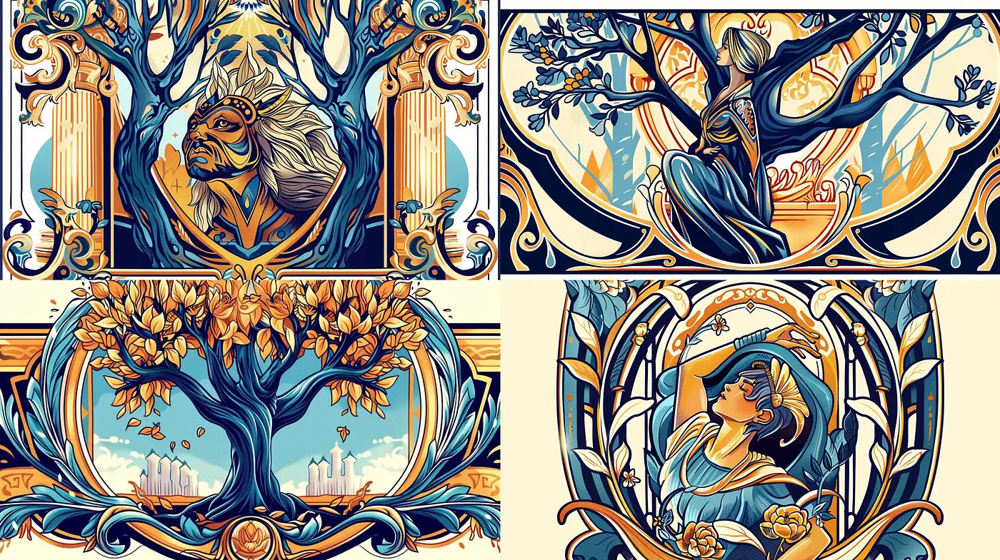 Art Nouveau Tree of Life - Stylized Nature and Feminine Elegance - Midjourney sref style