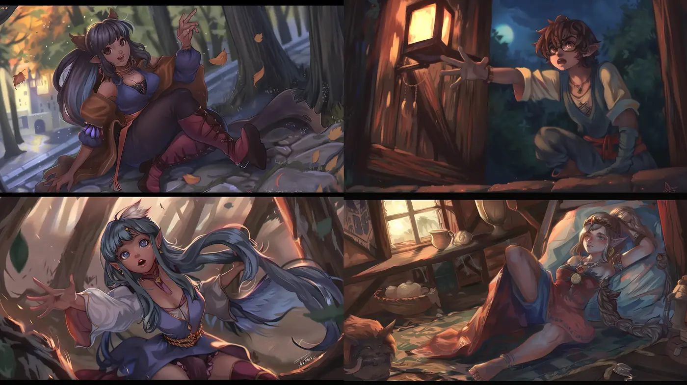 Enchanted Woodland Tales: A Fusion of Dynamic Anime Expressiveness and Digital Artistry - Midjourney sref style