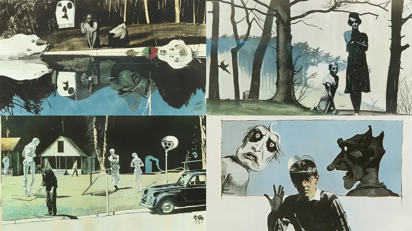 Eerie Surrealism with Retro Aesthetics - Midjourney sref style