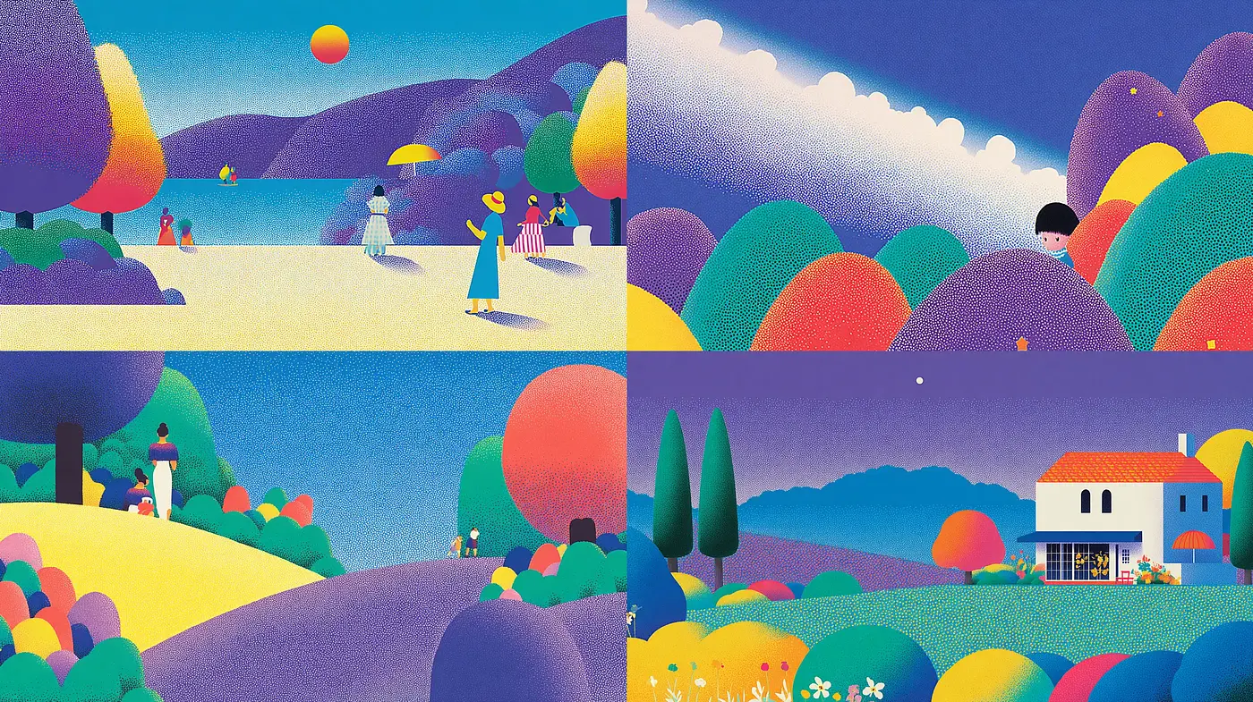 Colorful and Whimsical Landscapes with a Dreamy Quality - Midjourney sref style