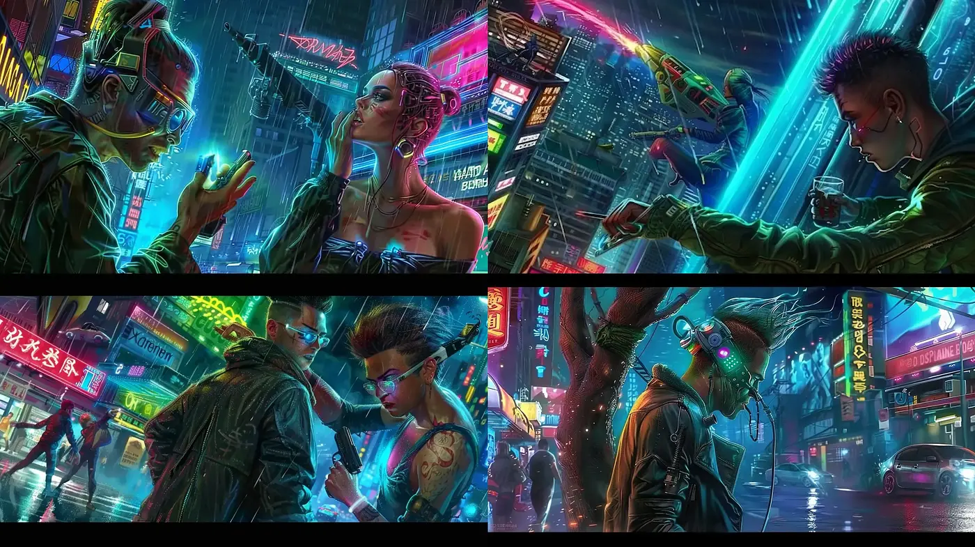 Neon-Soaked Cyberpunk Panorama - Midjourney sref style