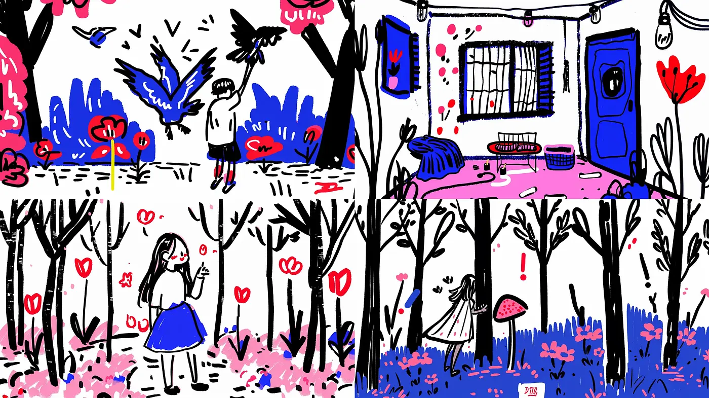 Vibrant Scribbled Whimsy: A Modern Twist on Children's Book Illustrations - Midjourney sref style