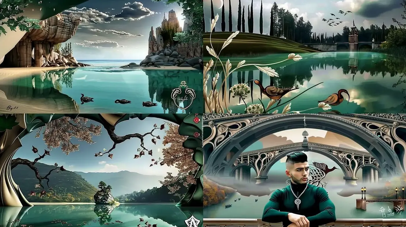 Cohesive Blend of Surrealism and Natural Elements with a Modern Touch - Midjourney sref style