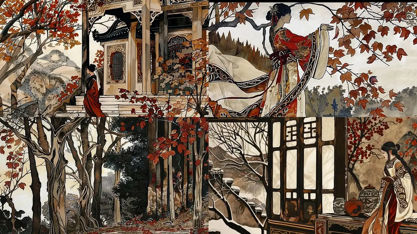 Ethereal Autumn Elegance in Asian-Inspired Artistry - Midjourney sref style