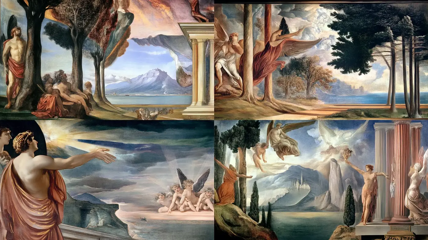 Neoclassical Reverie: A Homage to Poetic Classicism and Mythological Idylls - Midjourney sref style